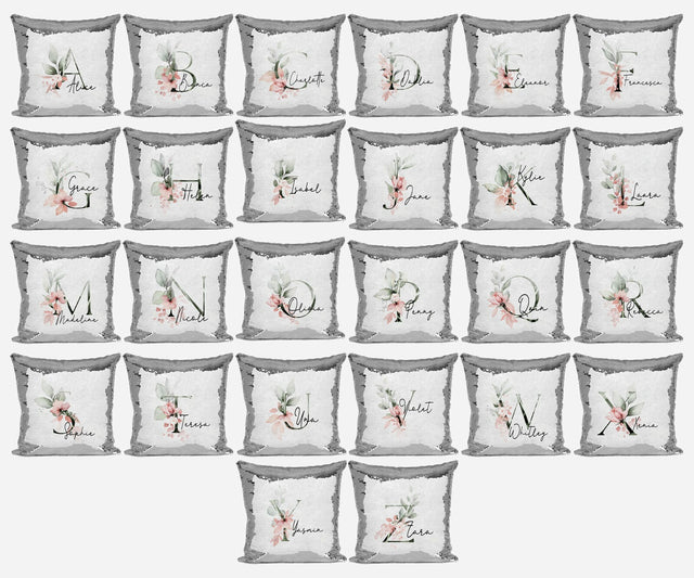 Personalised Gentle Botanical Blush Sequin Magic Cushion Cover + Pillow Kids
