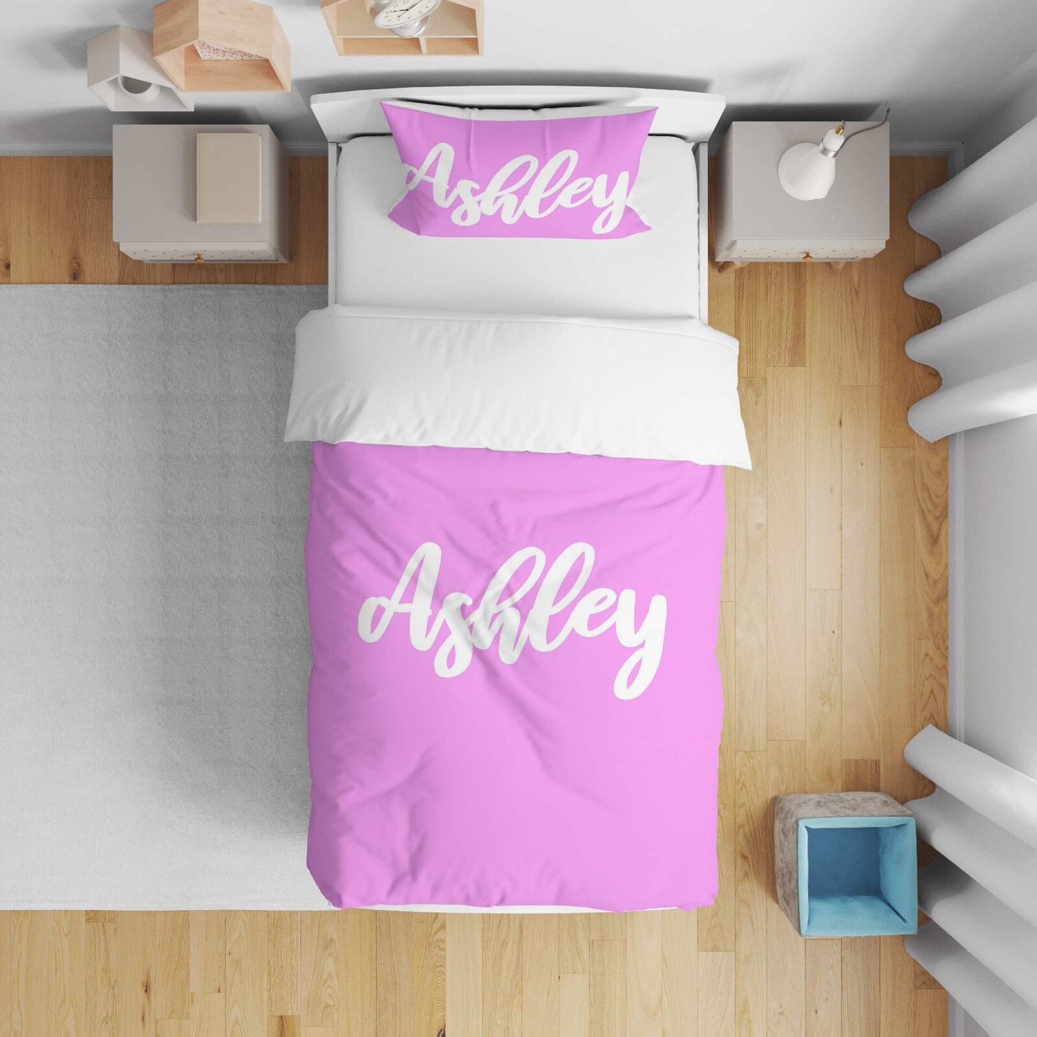 Personalised Custom Name Colour Script Font Kid Cot Bed Duvet Cover + Pillowcase