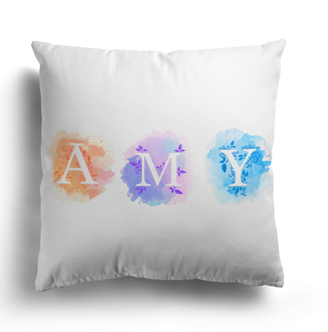 Personalised Name Watercolour Letters Font Kids Soft Square Filled Cushion Decor