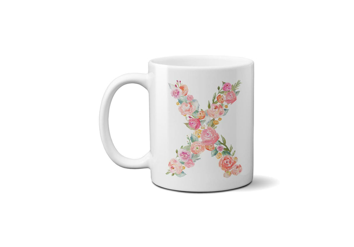 Personalised Alphabet Floral Name Initial Letter Coffee Mug Gift 11oz Ceramic
