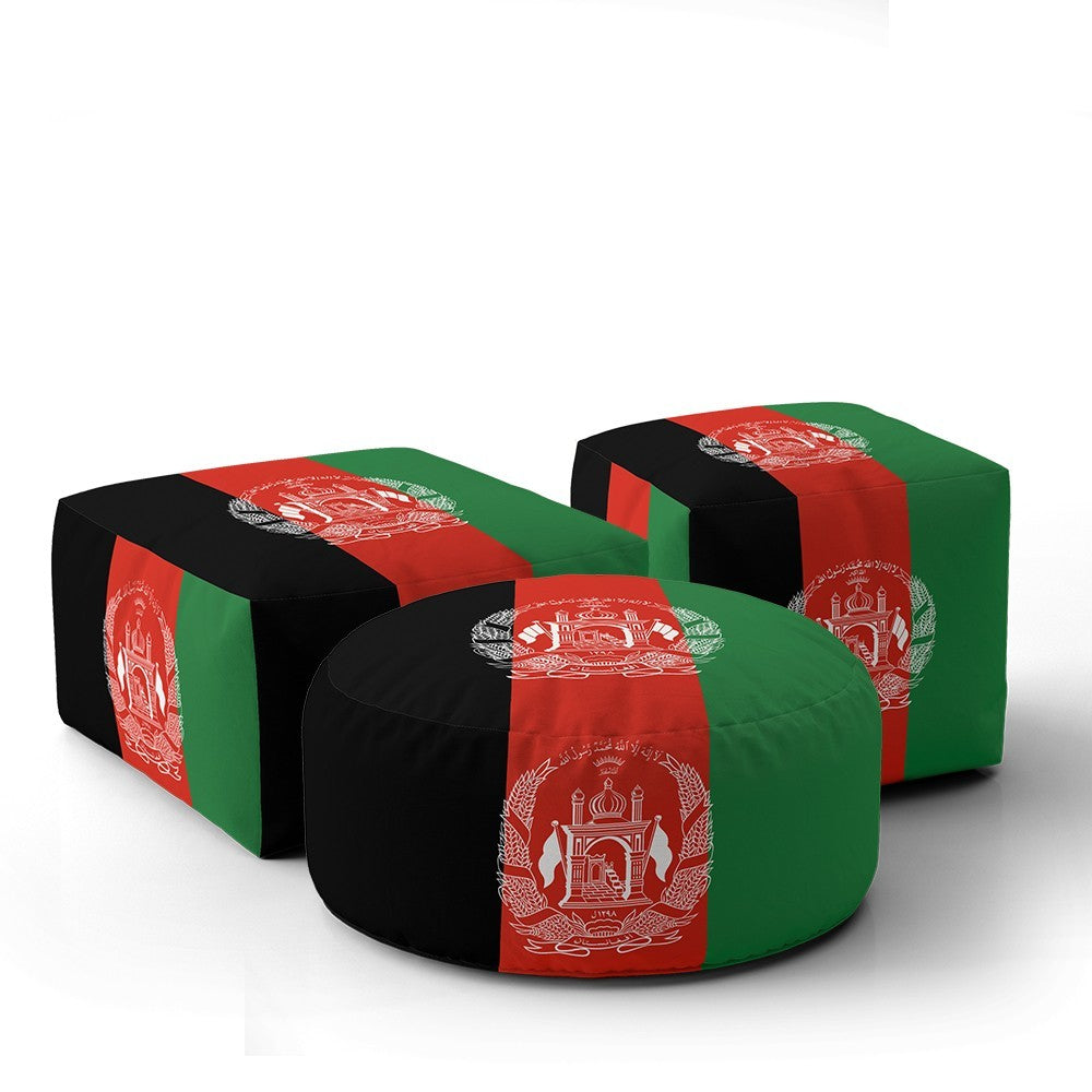 Afghanistan Flag Ottoman Filled Pouffe Footrest Washable Cover Soft Custom Gift