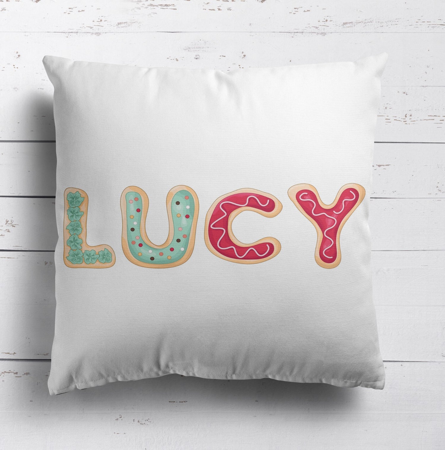 Personalised Name Cookie Alphabet Print Soft Square Filled Cushion Throw Decor