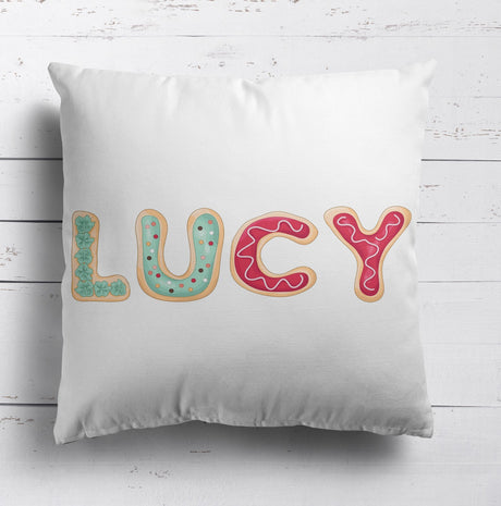 Personalised Name Cookie Alphabet Print Soft Square Filled Cushion Throw Decor
