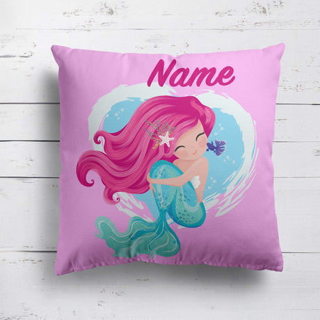 Personalised Custom Name Colour Mythical Mermaid Square Fill Zip Cushion Throw