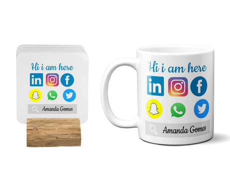 Social Media Personalisable Coffee Tea Mug 11oz Mug And Coaster Set Option