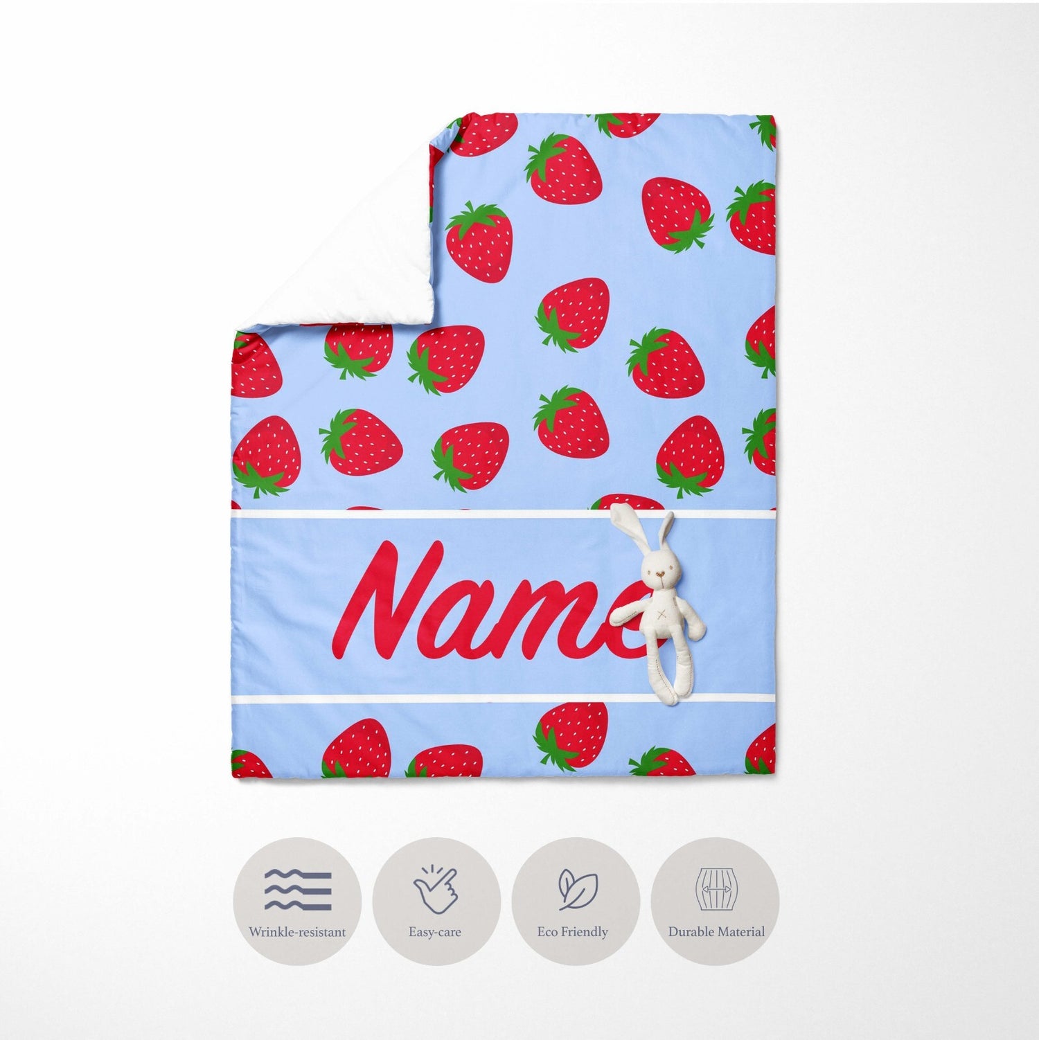 Personalised Custom Name Colour Strawberry Kids Cot Bed Duvet Cover + Pillowcase