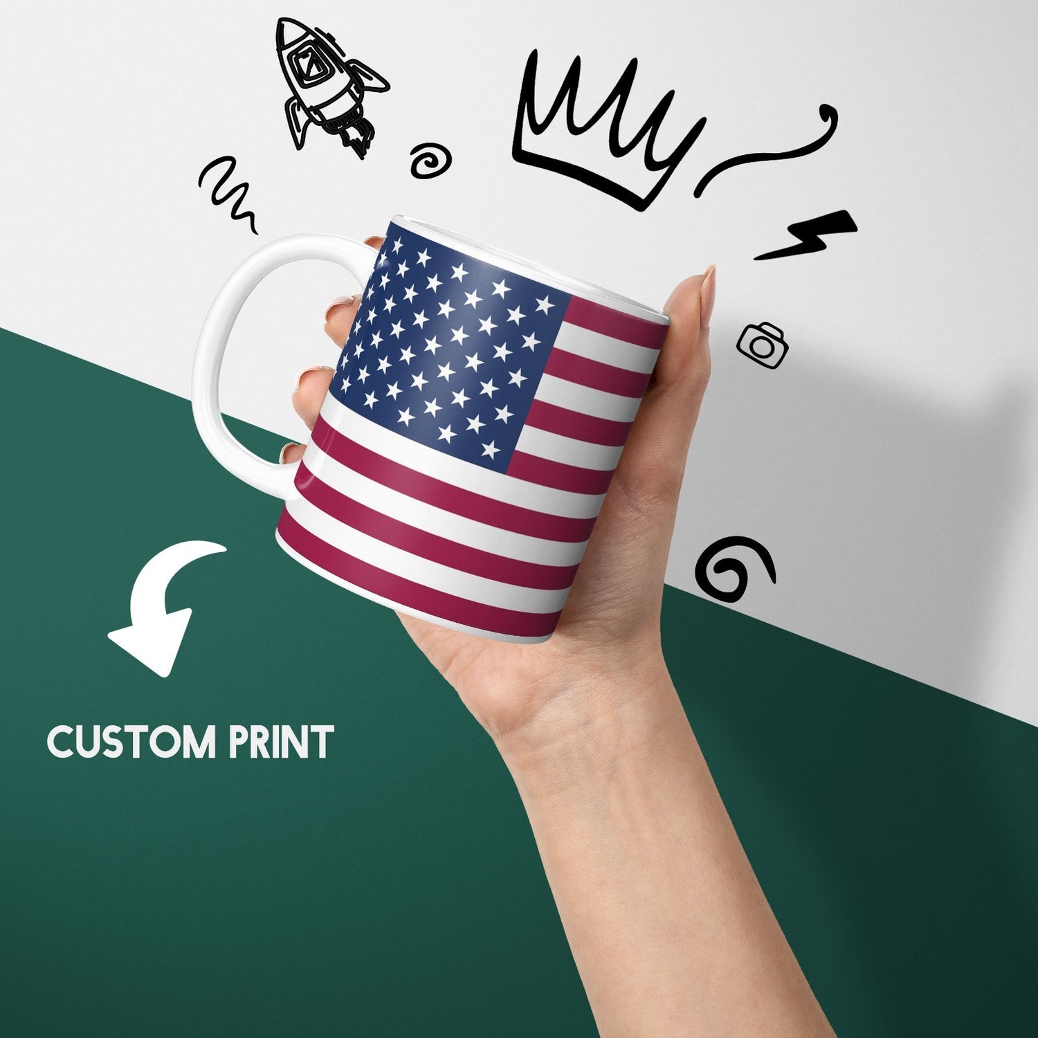 USA Flag America Design Coffee Tea Mug Cup Set Coaster Gift Him Her Custom Made
