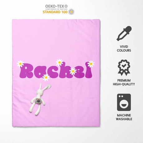 Personalised Custom Name Groovy Daisy Font Kid Cot Bed Duvet Cover + Pillowcase