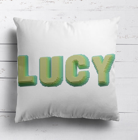 Personalised Any Name Bold Pixel 3D Soft Square Filled Cushion Throw Decor Gift