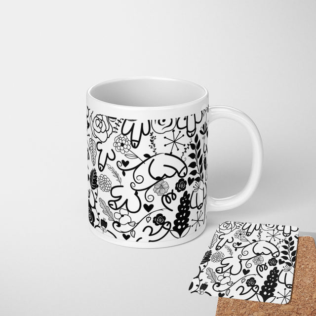 Floral Willy Print Rude Cheeky Funny Gift Coffee Tea Mug Coaster Option Him Her