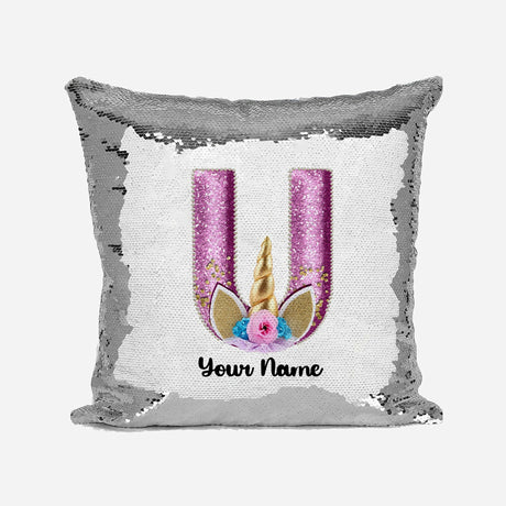 Personalised Unicorn Sparkly Monogram Alphabet Sequin Magic Cushion Cover+Pillow