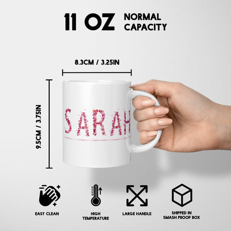 Personalised Name Pink Rose Petals Novelty Coffee Tea Mug Coaster Gift Him Her