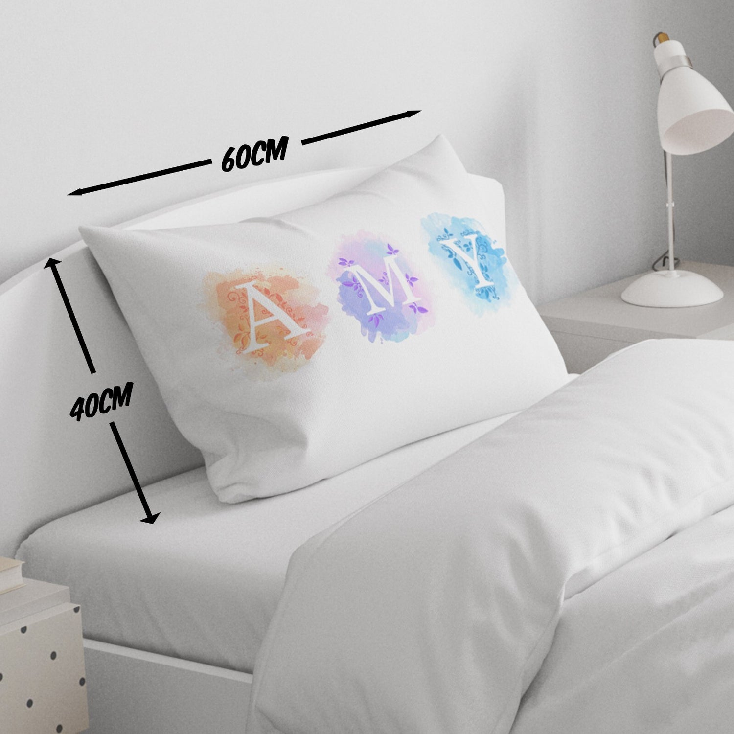 Personalised Name Watercolour Letters Font Kids Cot Bed Duvet Cover + Pillowcase