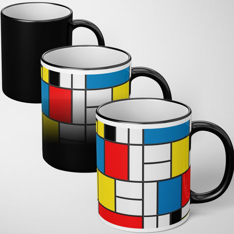 Piet Mondrian Design Heat Sensitive Magic Colour Changing Mug Novelty Drink Cup
