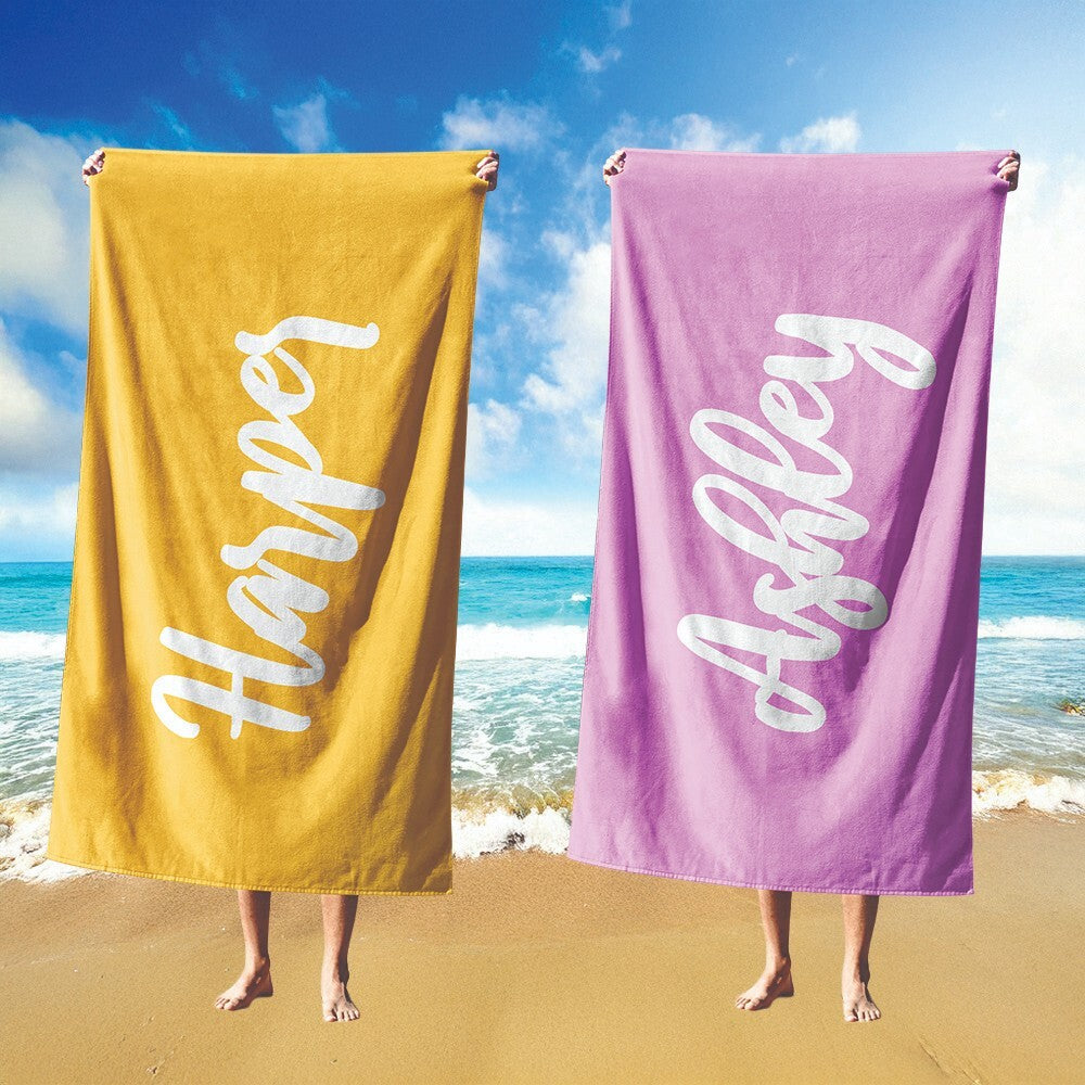 Personalised Custom Name Plain Script Font Soft Absorbent Beach Bath Sheet Towel