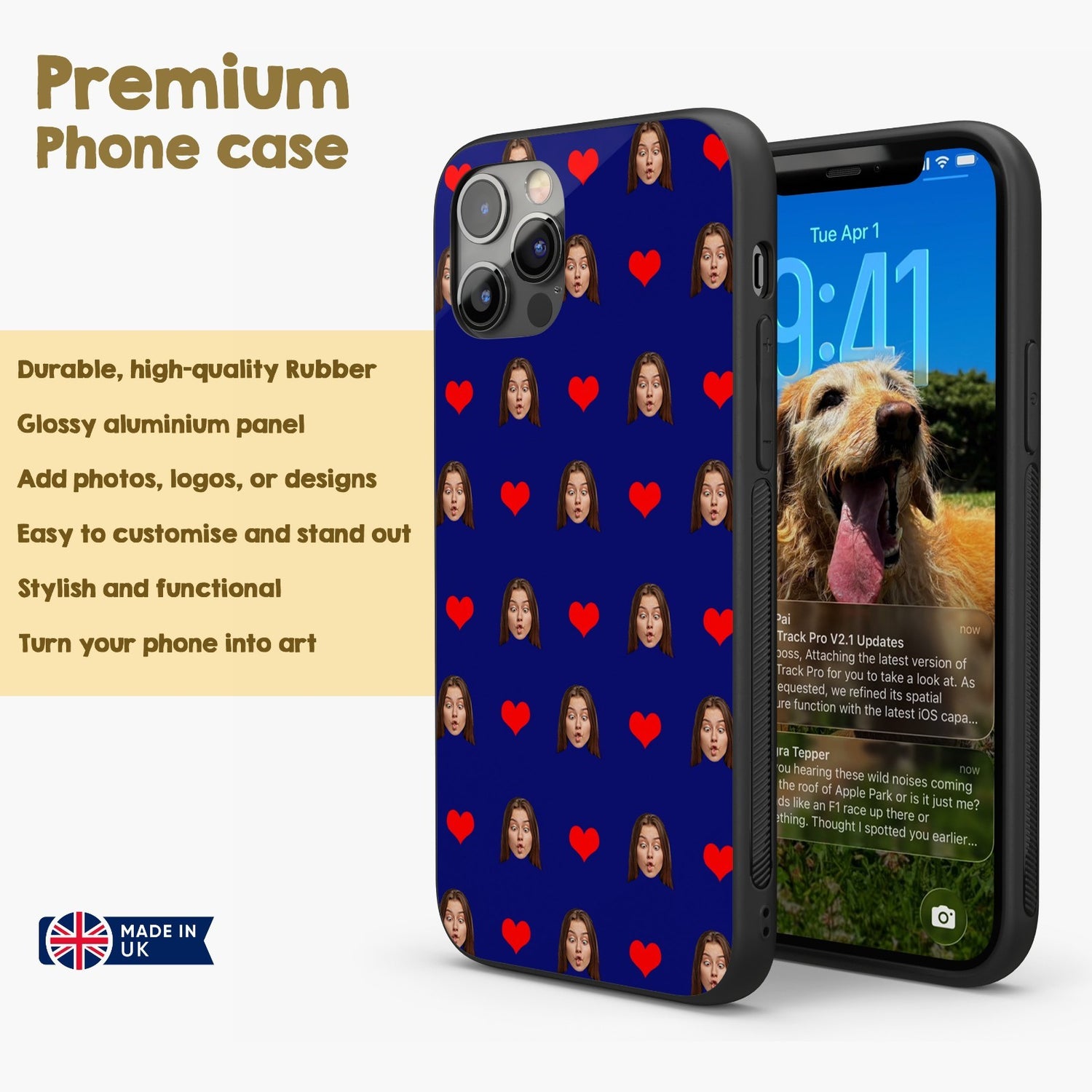 Face Cut Out All Over With Heart Personalised Custom - Printed iPhone Black Case