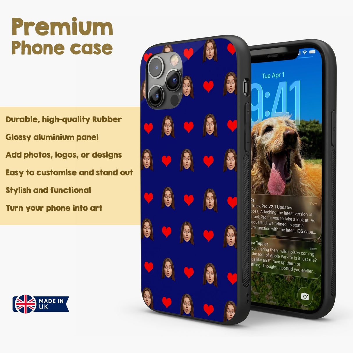 Face Cut Out All Over With Heart Personalised Custom - Printed iPhone Black Case