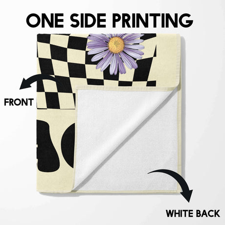 Personalised Custom Name Retro Daisy Check Soft Absorbent Beach Bath Sheet Towel