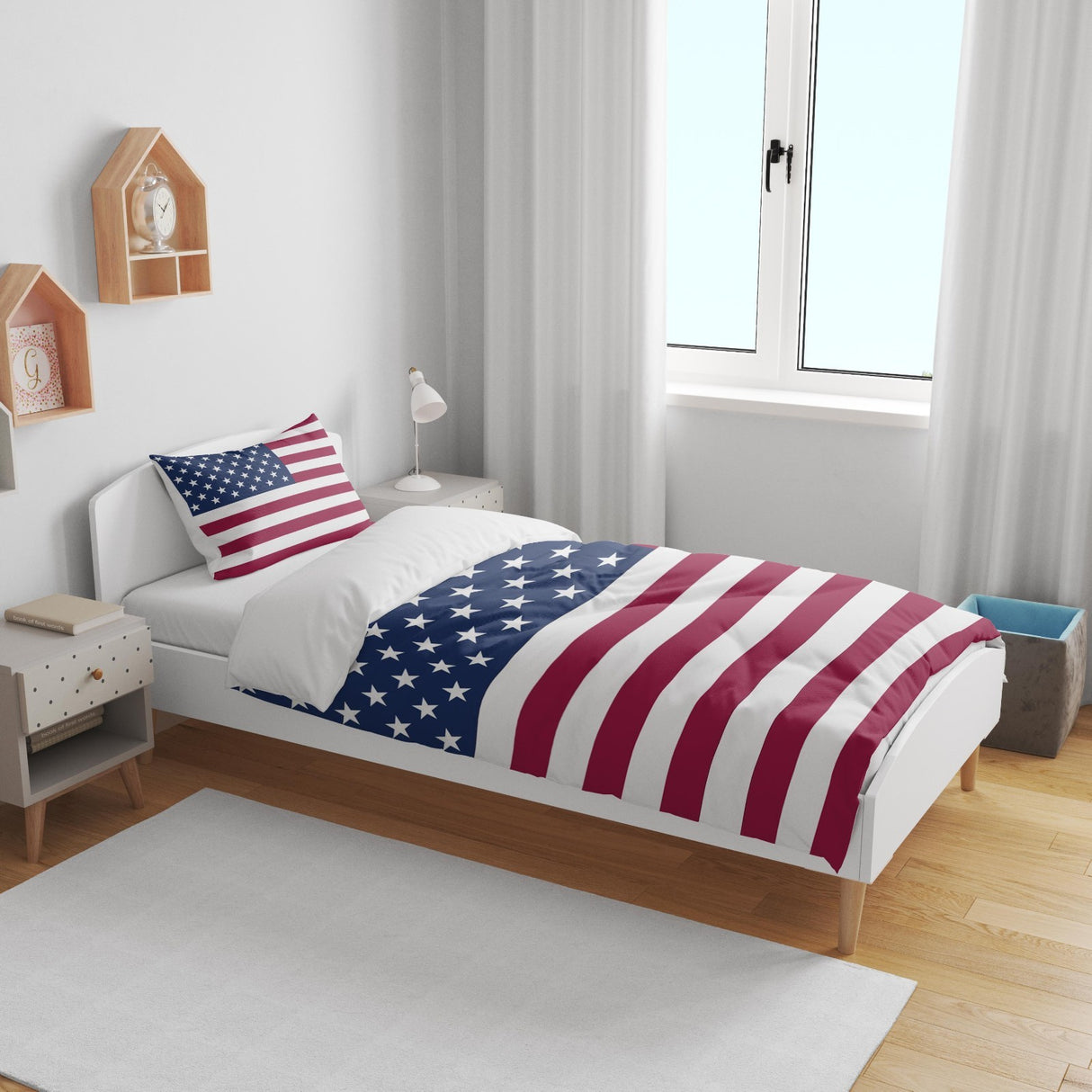 USA Flag America Cot Bed Duvet Cover Toddler Pillowcase Design Gift Custom Cosy