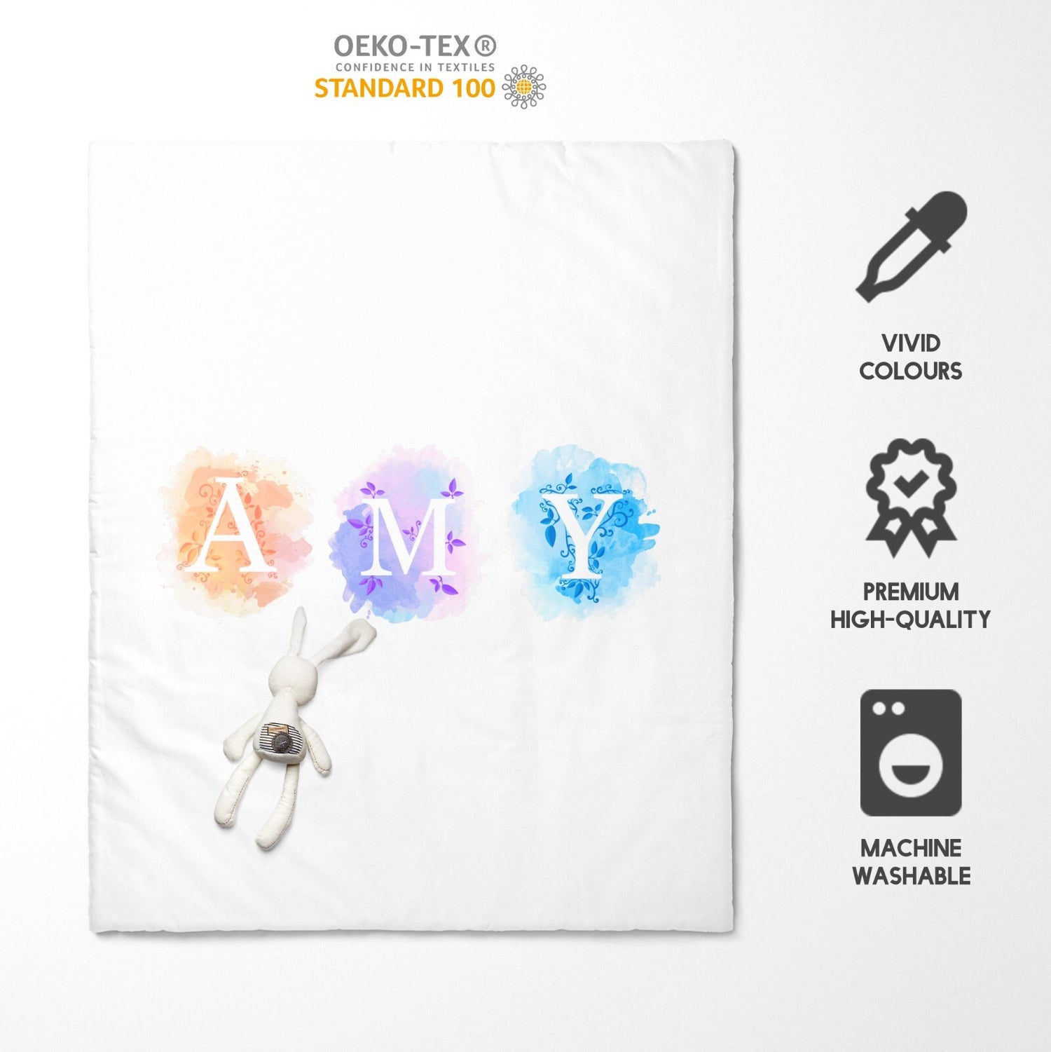 Personalised Name Watercolour Letters Font Kids Cot Bed Duvet Cover + Pillowcase