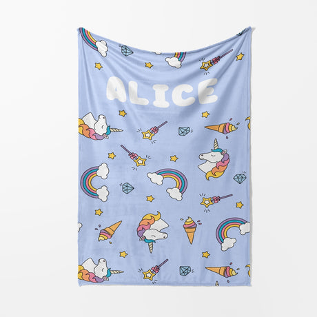 Personalised Custom Name Colour Unicorn Ice Cream Soft Warm Fleece Blanket Decor