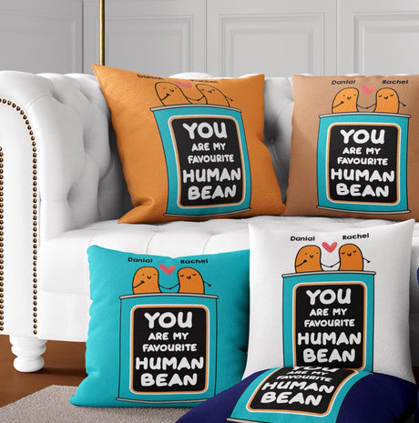 Personalised My Favourite Human Bean Name Novelty Soft Square Fill Cushion Throw