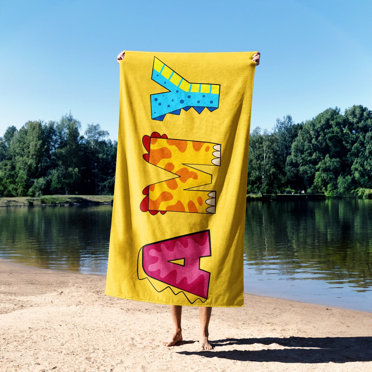 Personalised Any Name Dinosaur Alphabet Colour Absorbent Beach Bath Sheet Towel