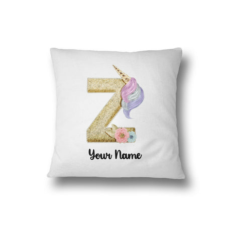 Personalised Unicorn Sparkly Kids Girls Monogram Alphabet Initial Letter Cushion
