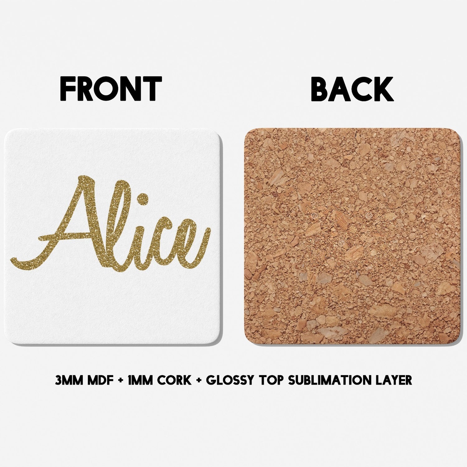 Personalised Name Gold Glitter Font Novelty Coffee Tea Mug Coaster Gift Him Her