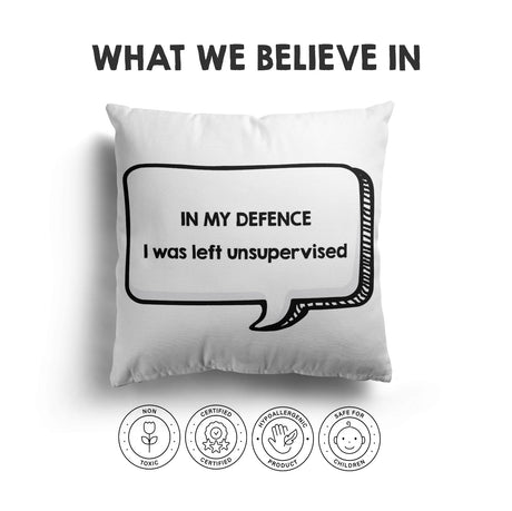 In My Defence Rude Funny Novelty Custom Colour Square Filled Cushion Decor Gift