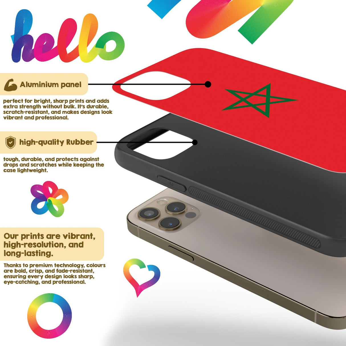 Morocco Flag Moroccan Printed iPhone Case Black TPU Cover Protector Custom Gift