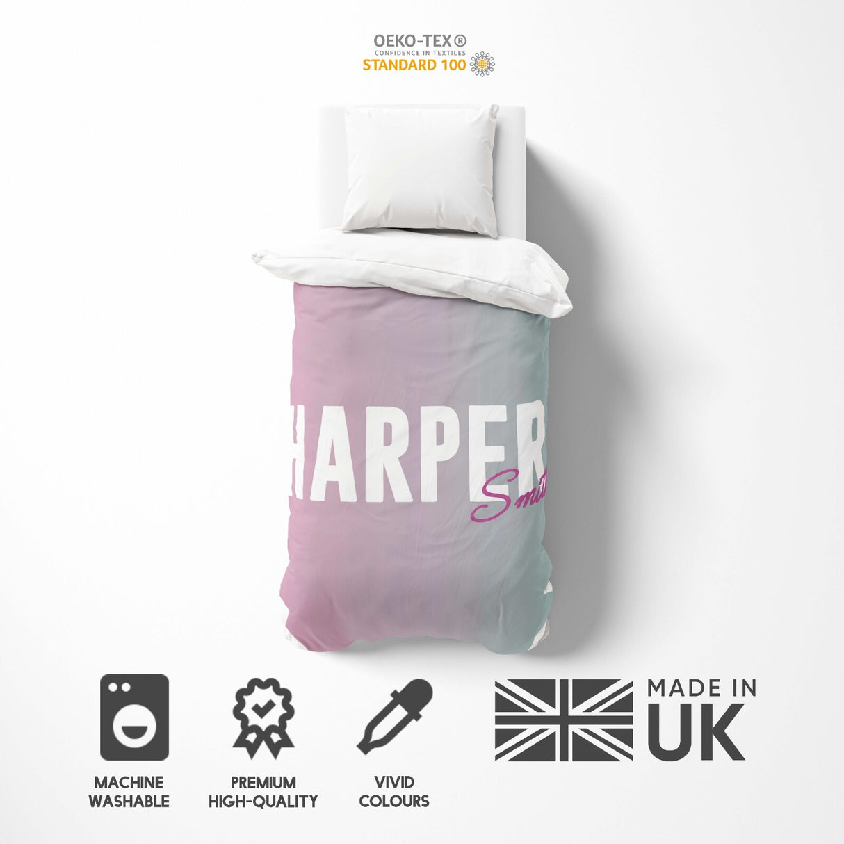 Personalised Name Gradient Two Tone Coloured Single Bed Duvet Cover + Pillowcase