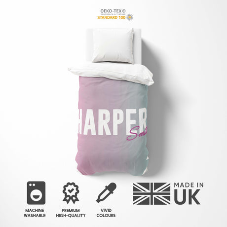 Personalised Name Gradient Two Tone Coloured Single Bed Duvet Cover + Pillowcase