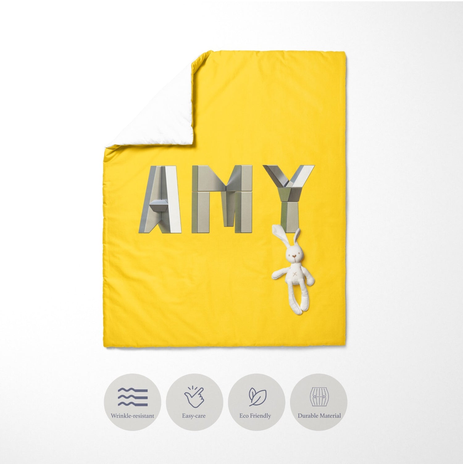 Personalised Name Geometal 3D Font Toddler Cot Bed Duvet Cover + Pillowcase