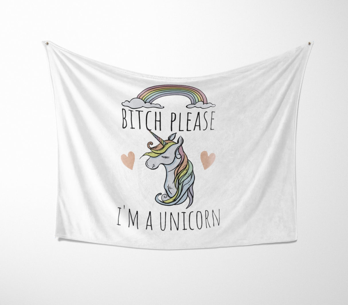 B*tch Please I'm a Unicorn Rude Custom Colour Fleece Mink Blanket Throw Gift