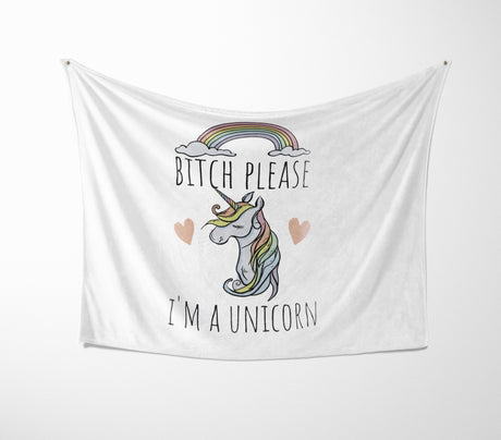 B*tch Please I'm a Unicorn Rude Custom Colour Fleece Mink Blanket Throw Gift