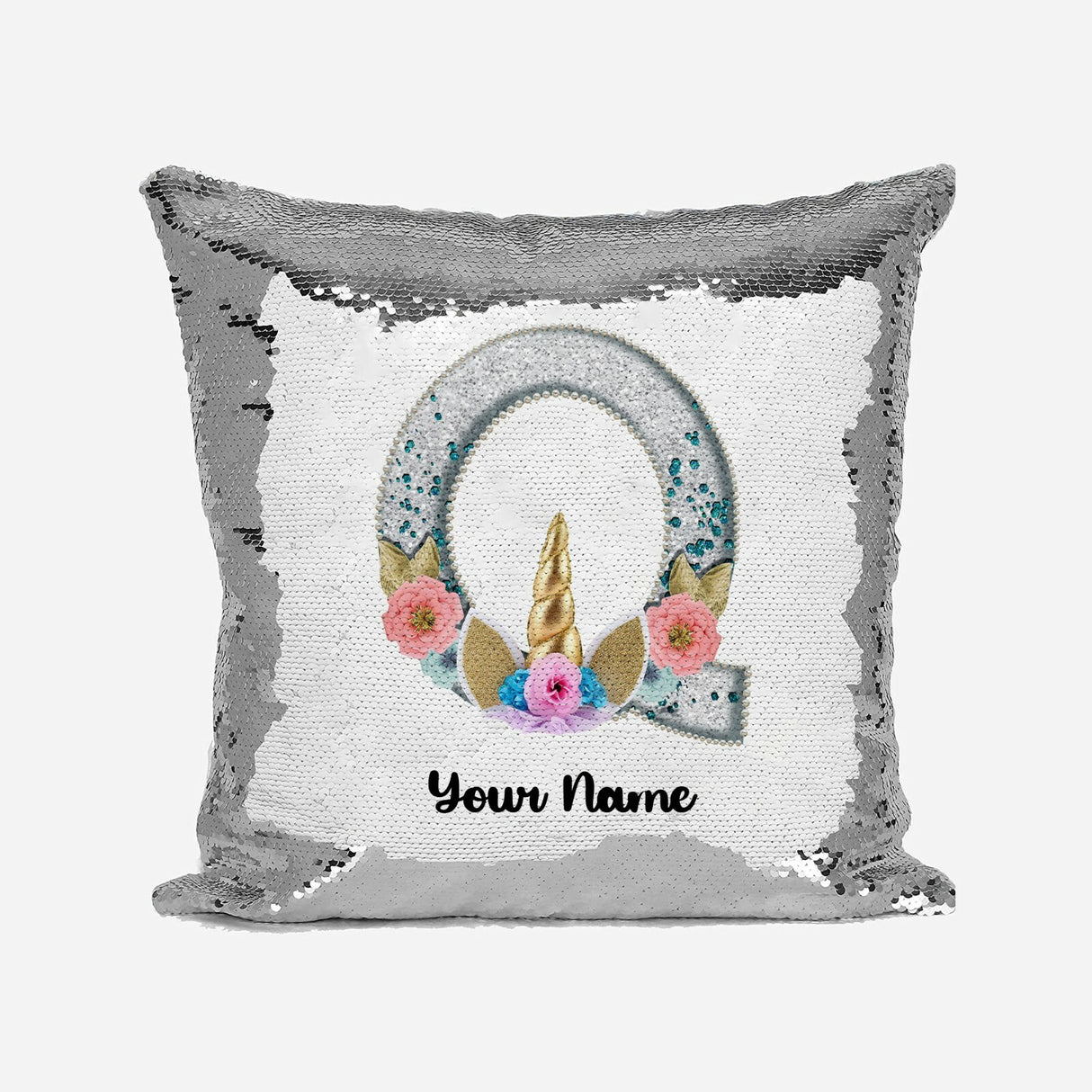 Personalised Unicorn Sparkly Monogram Alphabet Sequin Magic Cushion Cover+Pillow