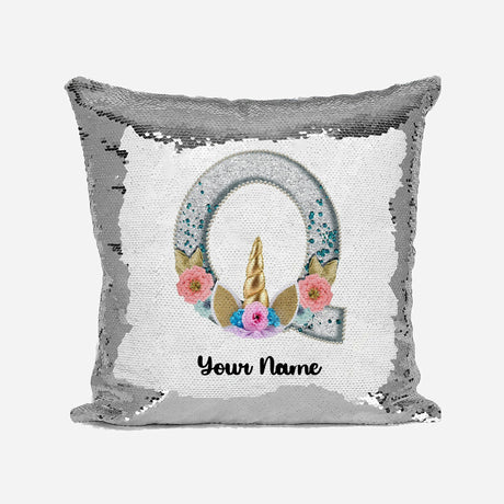 Personalised Unicorn Sparkly Monogram Alphabet Sequin Magic Cushion Cover+Pillow