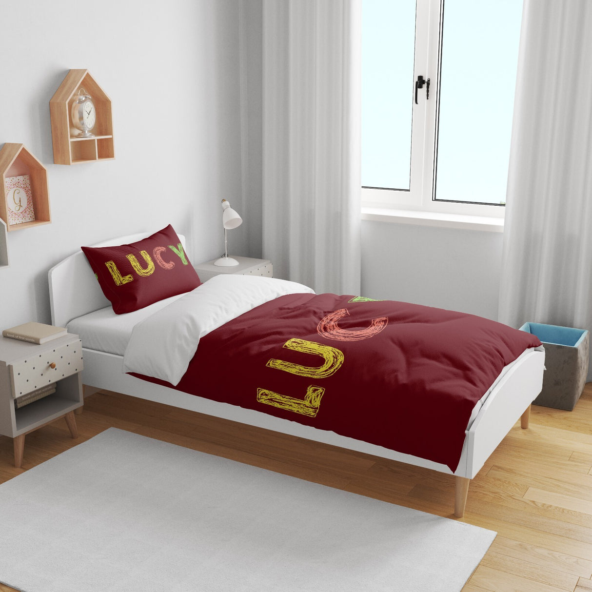 Personalised Name Crayon Coloured Font Kids Cot Bedding Duvet Cover + Pillowcase