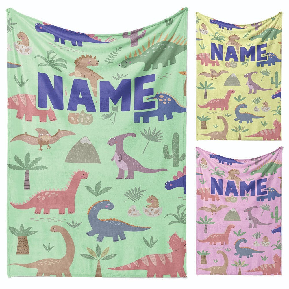 Personalised Custom Name Dinosaurs Clip Art Soft Warm Fleece Blanket Decoration