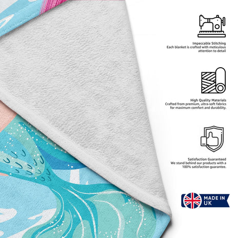 Personalised Custom Name Colour Mythical Mermaid Soft Warm Fleece Blanket Decor