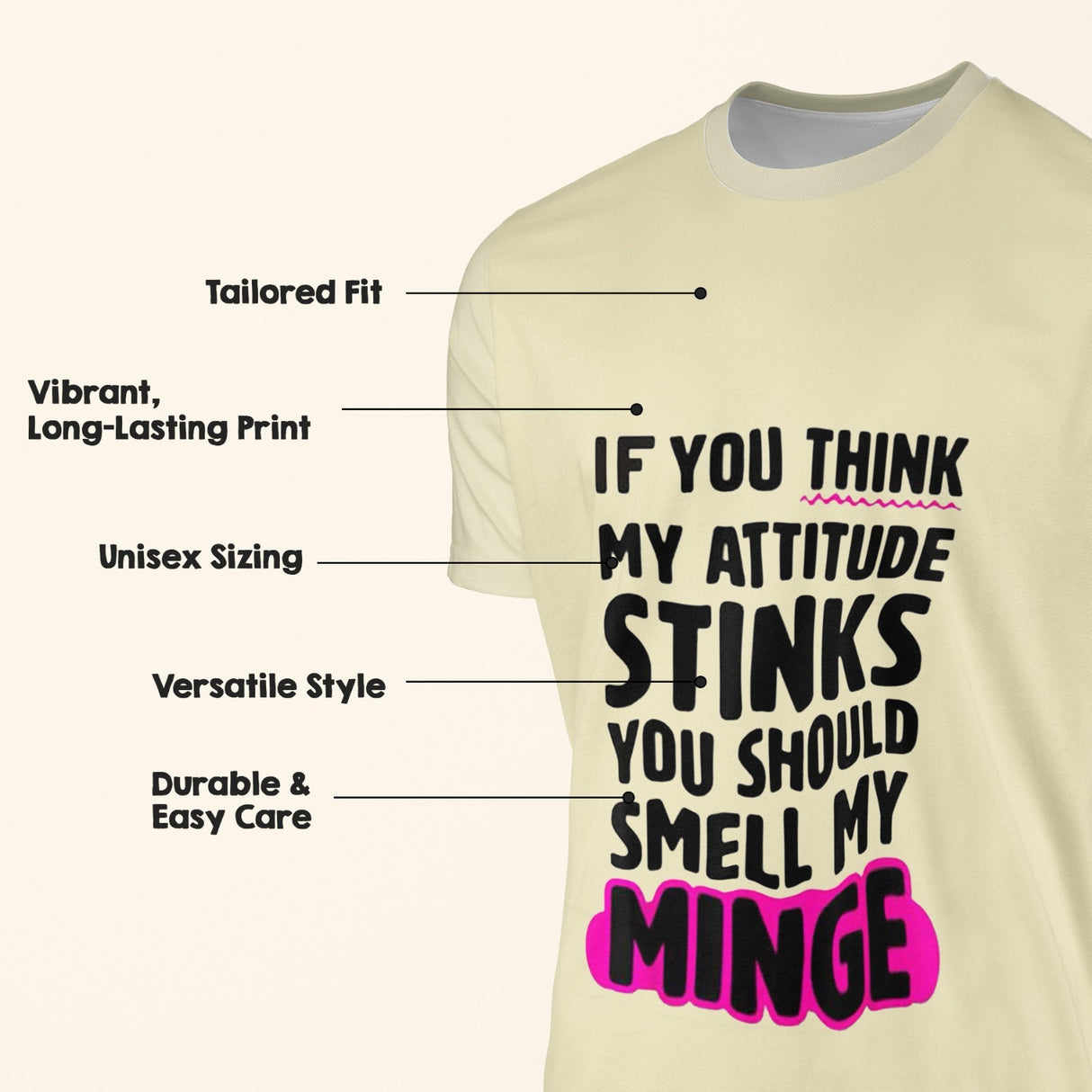 Personalised Your Attitude Stinks Custom Printed T-Shirt Choose Colour Unisex