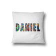 Your Name Superhero Character Logo Design Kids Children Filled Soft Cushion