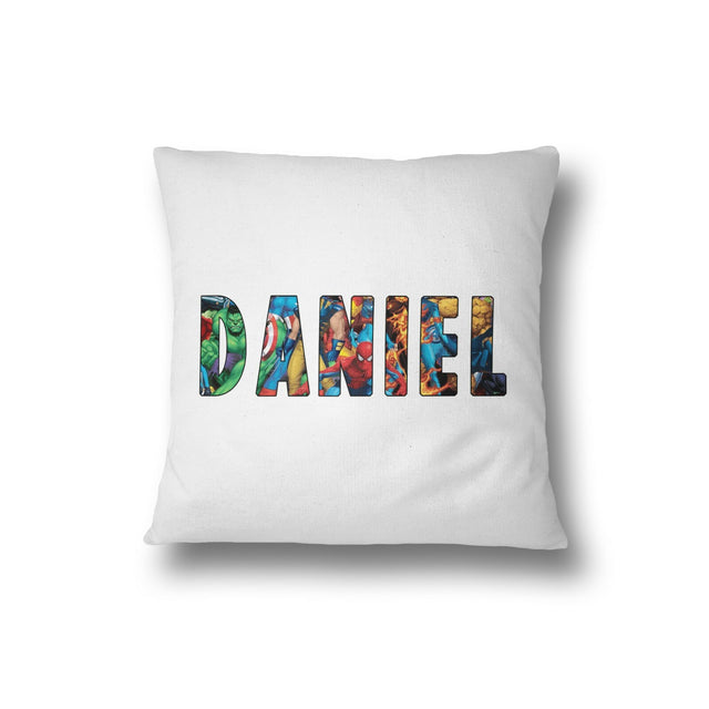 Your Name Superhero Character Logo Design Kids Children Filled Soft Cushion