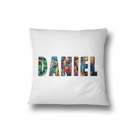 Your Name Superhero Character Logo Design Kids Children Filled Soft Cushion
