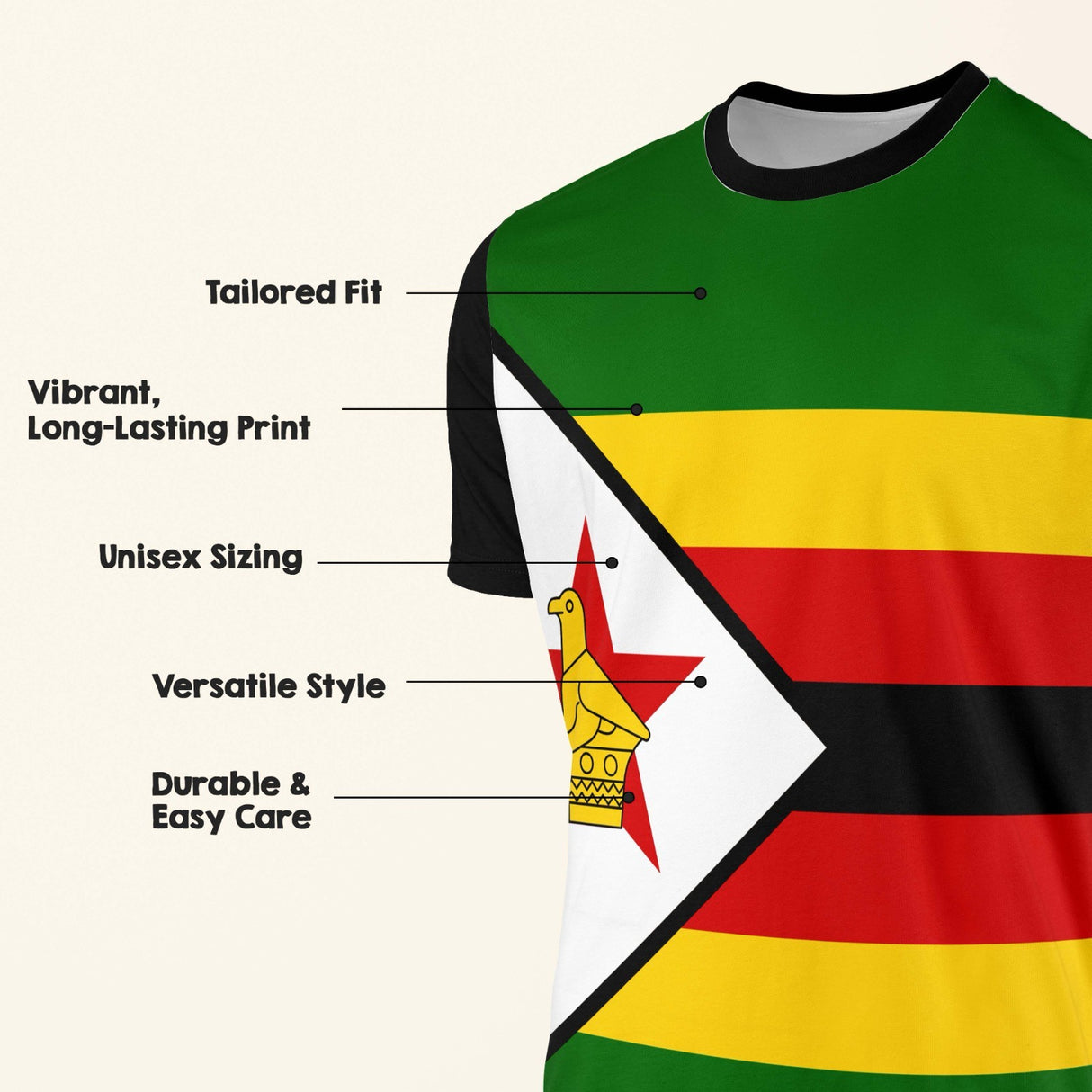 Zimbabwe Flag Custom All-Over Printed Unisex T-Shirt Top Patriotic Tee Cosy Gift