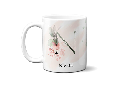 Gentle Touch Blush Pink Design Name Initial Letter Coffee Mug Gift 11oz Ceramic