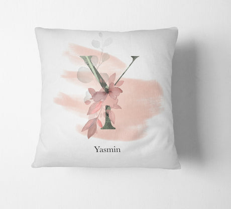 Personalised Gentle Blush Floral Pink Name Monogram Cushion Cover Case & Insert