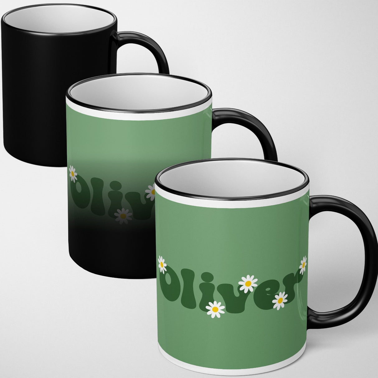 Personalised Custom Plain Groovy Font Daisy Heat Sensitive Colour Changing Mug