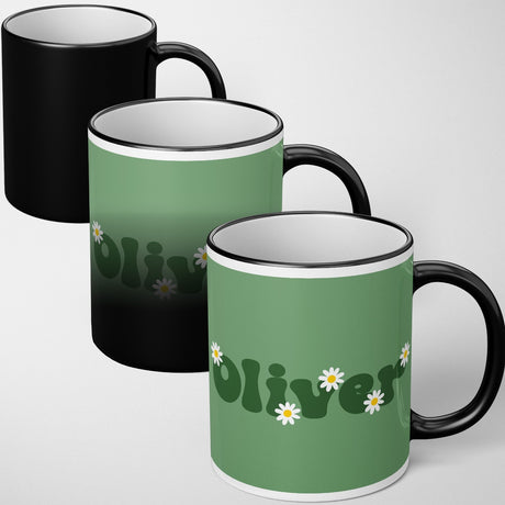Personalised Custom Plain Groovy Font Daisy Heat Sensitive Colour Changing Mug